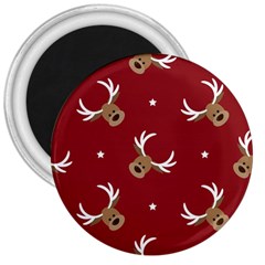 Cute Reindeer Head With Star Red Background 3  Magnets by BangZart