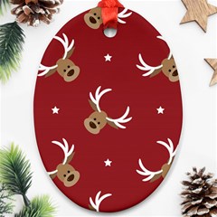 Cute Reindeer Head With Star Red Background Ornament (oval) by BangZart