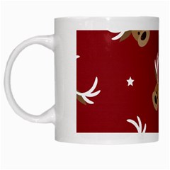 Cute Reindeer Head With Star Red Background White Mugs by BangZart