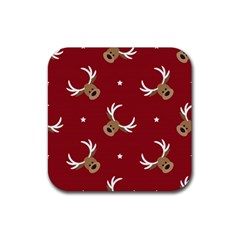 Cute Reindeer Head With Star Red Background Rubber Coaster (square)  by BangZart