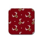 Cute reindeer head with star red background Rubber Coaster (Square)  Front