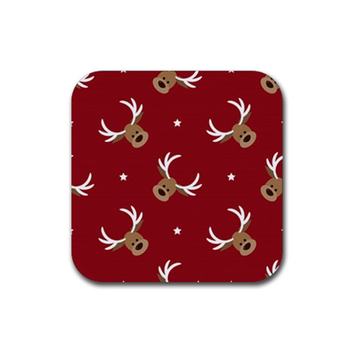 Cute reindeer head with star red background Rubber Coaster (Square) 