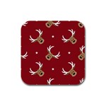 Cute reindeer head with star red background Rubber Square Coaster (4 pack)  Front