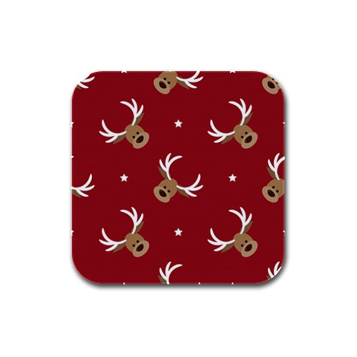 Cute reindeer head with star red background Rubber Square Coaster (4 pack) 