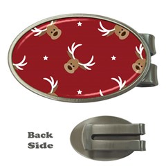 Cute Reindeer Head With Star Red Background Money Clips (oval)  by BangZart