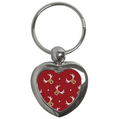 Cute Reindeer Head With Star Red Background Key Chain (heart) by BangZart