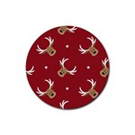 Cute reindeer head with star red background Rubber Round Coaster (4 pack)  Front