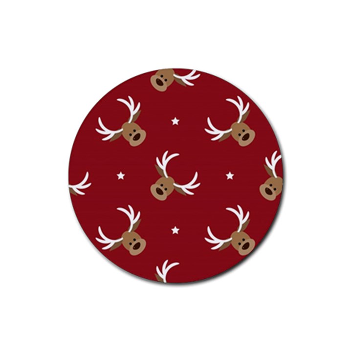 Cute reindeer head with star red background Rubber Round Coaster (4 pack) 