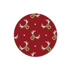 Cute Reindeer Head With Star Red Background Magnet 3  (round) by BangZart