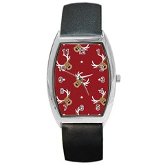 Cute Reindeer Head With Star Red Background Barrel Style Metal Watch by BangZart