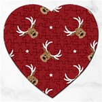 Cute reindeer head with star red background Jigsaw Puzzle (Heart) Front