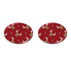 Cute Reindeer Head With Star Red Background Cufflinks (oval) by BangZart