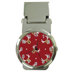 Cute Reindeer Head With Star Red Background Money Clip Watches by BangZart