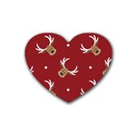 Cute reindeer head with star red background Rubber Coaster (Heart)  Front