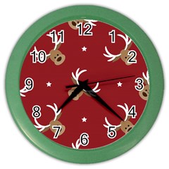 Cute Reindeer Head With Star Red Background Color Wall Clock by BangZart