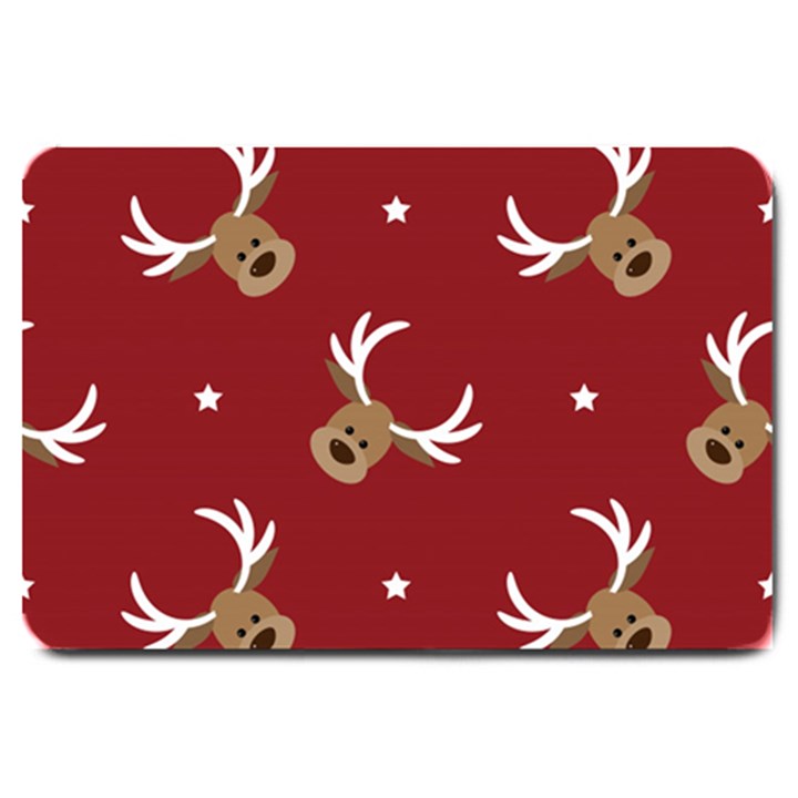 Cute reindeer head with star red background Large Doormat 