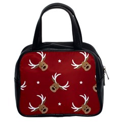 Cute Reindeer Head With Star Red Background Classic Handbag (two Sides) by BangZart