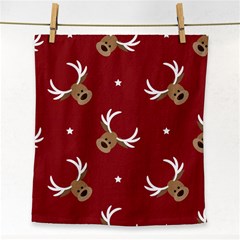 Cute Reindeer Head With Star Red Background Face Towel by BangZart