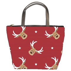 Cute Reindeer Head With Star Red Background Bucket Bag by BangZart