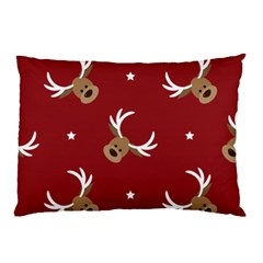 Cute Reindeer Head With Star Red Background Pillow Case by BangZart