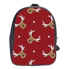 Cute Reindeer Head With Star Red Background School Bag (large) by BangZart