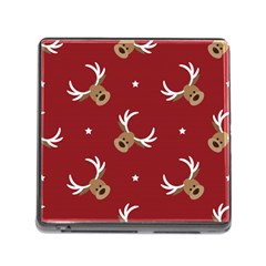 Cute Reindeer Head With Star Red Background Memory Card Reader (square 5 Slot) by BangZart