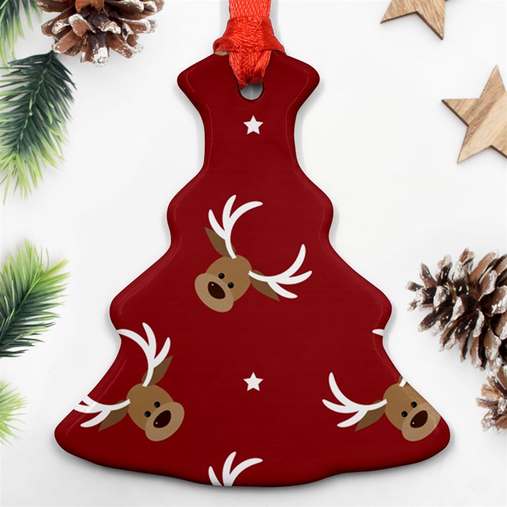 Cute reindeer head with star red background Ornament (Christmas Tree) 