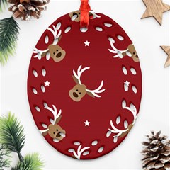 Cute Reindeer Head With Star Red Background Ornament (oval Filigree) by BangZart