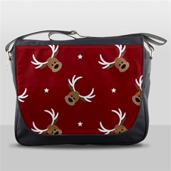 Cute Reindeer Head With Star Red Background Messenger Bag by BangZart