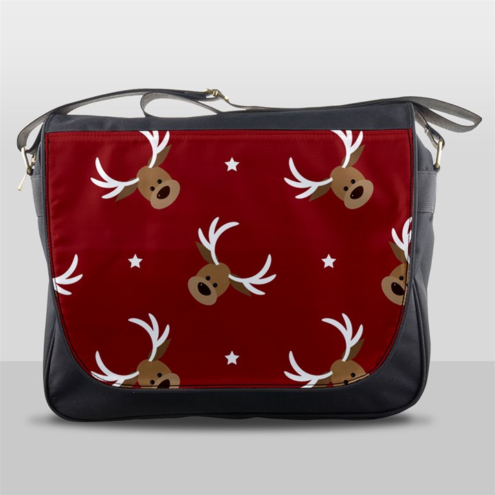 Cute reindeer head with star red background Messenger Bag