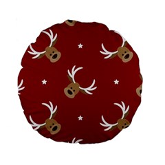 Cute Reindeer Head With Star Red Background Standard 15  Premium Round Cushions by BangZart