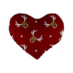 Cute Reindeer Head With Star Red Background Standard 16  Premium Heart Shape Cushions by BangZart