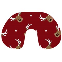 Cute Reindeer Head With Star Red Background Travel Neck Pillow by BangZart