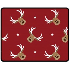 Cute Reindeer Head With Star Red Background Double Sided Fleece Blanket (medium)  by BangZart