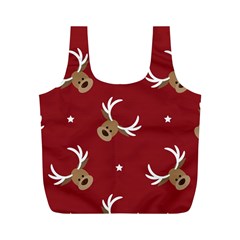 Cute Reindeer Head With Star Red Background Full Print Recycle Bag (m) by BangZart