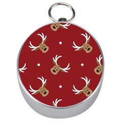 Cute Reindeer Head With Star Red Background Silver Compasses by BangZart