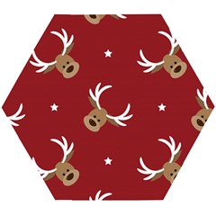 Cute Reindeer Head With Star Red Background Wooden Puzzle Hexagon by BangZart