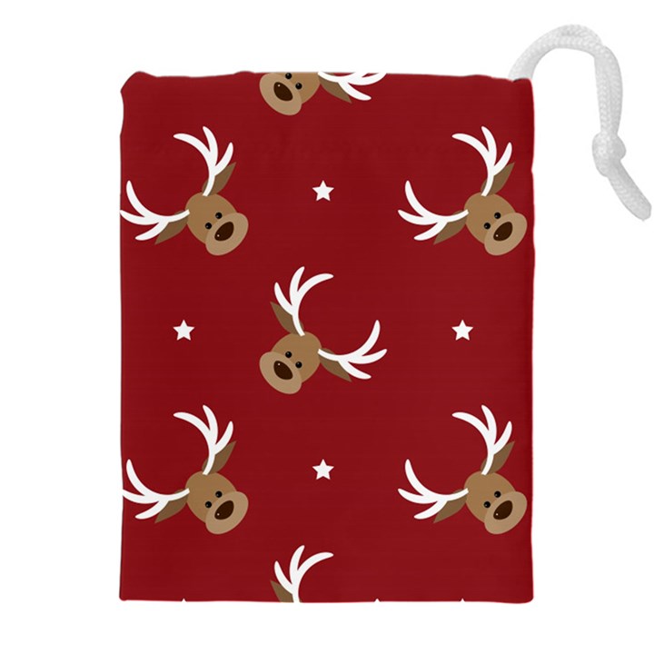 Cute reindeer head with star red background Drawstring Pouch (4XL)