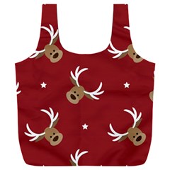 Cute Reindeer Head With Star Red Background Full Print Recycle Bag (xxl) by BangZart