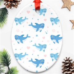 Seamless Pattern With Cute Sharks Hearts Ornament (oval) by BangZart