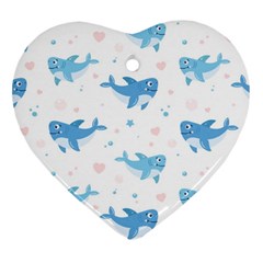 Seamless Pattern With Cute Sharks Hearts Ornament (heart) by BangZart