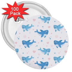 Seamless Pattern With Cute Sharks Hearts 3  Buttons (100 Pack)  by BangZart