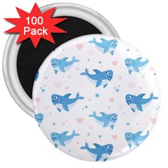 Seamless Pattern With Cute Sharks Hearts 3  Magnets (100 Pack) by BangZart