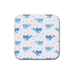 Seamless Pattern With Cute Sharks Hearts Rubber Coaster (square)  by BangZart