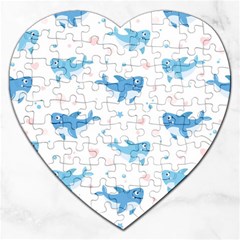 Seamless Pattern With Cute Sharks Hearts Jigsaw Puzzle (heart) by BangZart