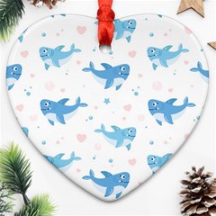 Seamless Pattern With Cute Sharks Hearts Heart Ornament (two Sides) by BangZart