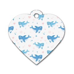 Seamless Pattern With Cute Sharks Hearts Dog Tag Heart (one Side)