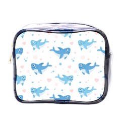 Seamless Pattern With Cute Sharks Hearts Mini Toiletries Bag (one Side) by BangZart