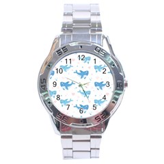 Seamless Pattern With Cute Sharks Hearts Stainless Steel Analogue Watch by BangZart