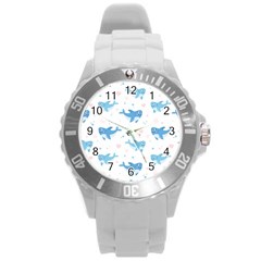 Seamless Pattern With Cute Sharks Hearts Round Plastic Sport Watch (l) by BangZart